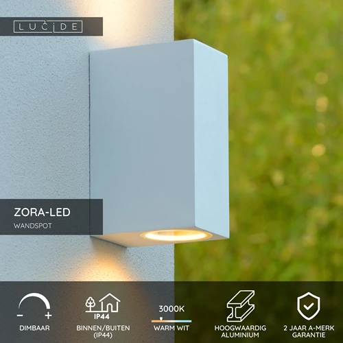 Lucide ZORA-LED - Wandspot / Wandlamp Binnen/Buiten - LED Dimb. - GU10 - 2x5W 3000K - IP44 - Wit - USP